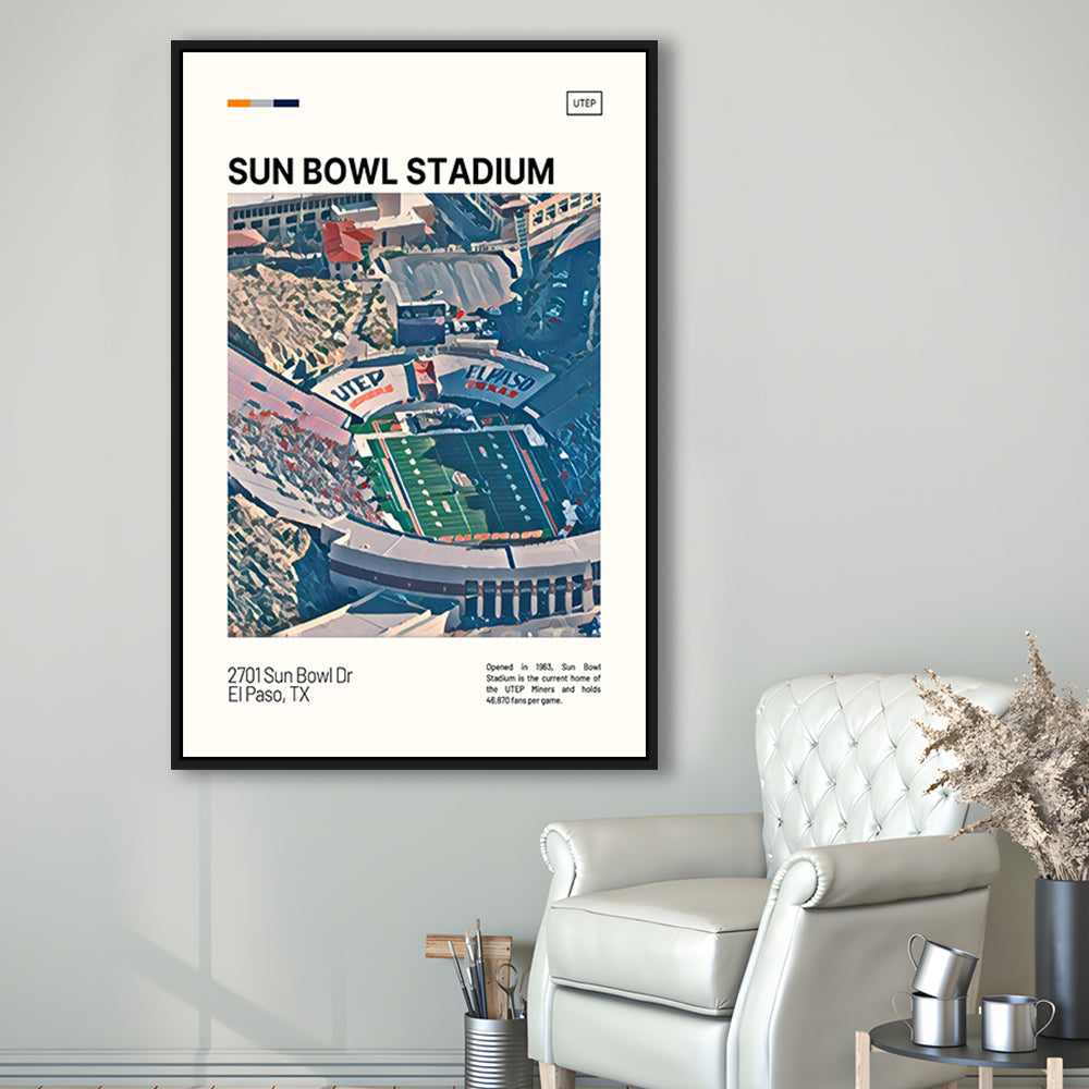 Sun Bowl Stadium Print, UTEP Miners Stadium Canvas Art, Man Cave Gift, Floating Framed Canvas Print Wall Art
