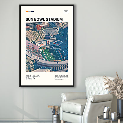 Sun Bowl Stadium Print, UTEP Miners Stadium Canvas Art, Man Cave Gift, Floating Framed Canvas Print Wall Art