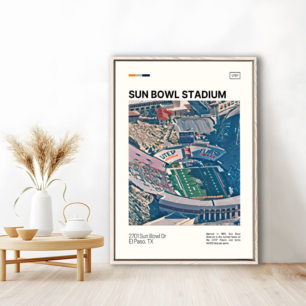 Sun Bowl Stadium Print, UTEP Miners Stadium Canvas Art, Man Cave Gift, Floating Framed Canvas Print Wall Art