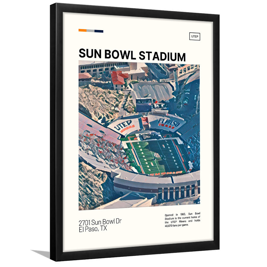 Sun Bowl Stadium Print, UTEP Miners Stadium Art, Gifts for him, Sport Art, Framed Art Print Wall Decor
