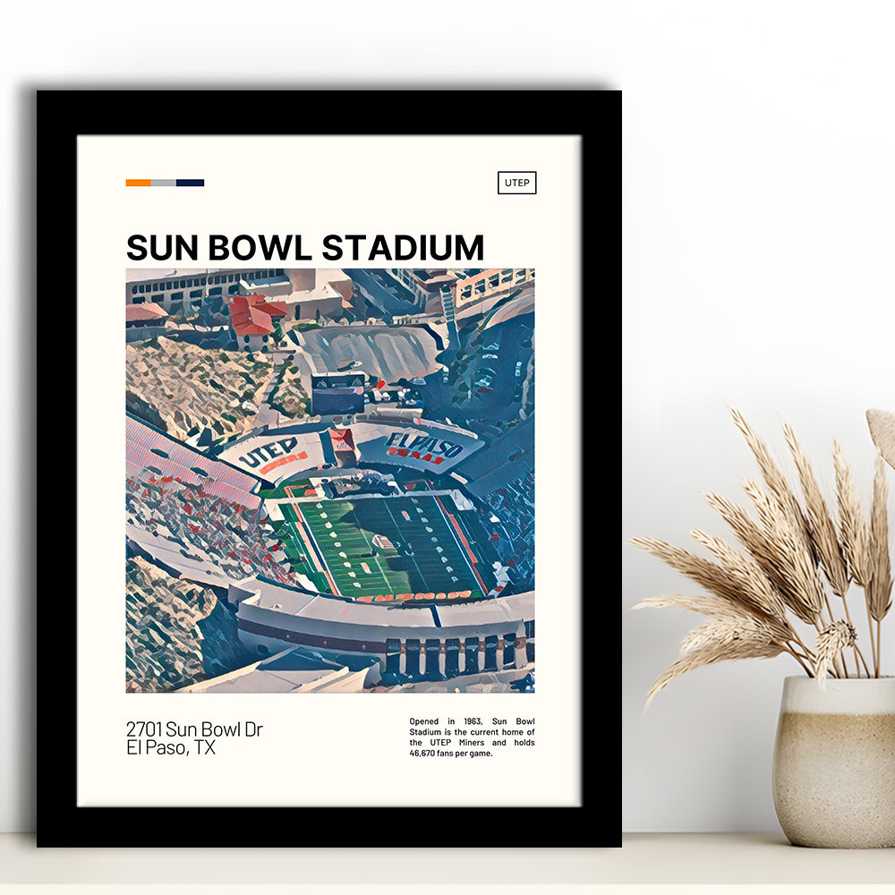 Sun Bowl Stadium Print, UTEP Miners Stadium Art, Gifts for him, Sport Art, Framed Art Print Wall Decor