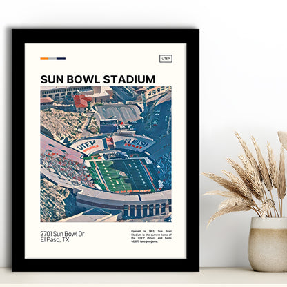 Sun Bowl Stadium Print, UTEP Miners Stadium Art, Gifts for him, Sport Art, Framed Art Print Wall Decor
