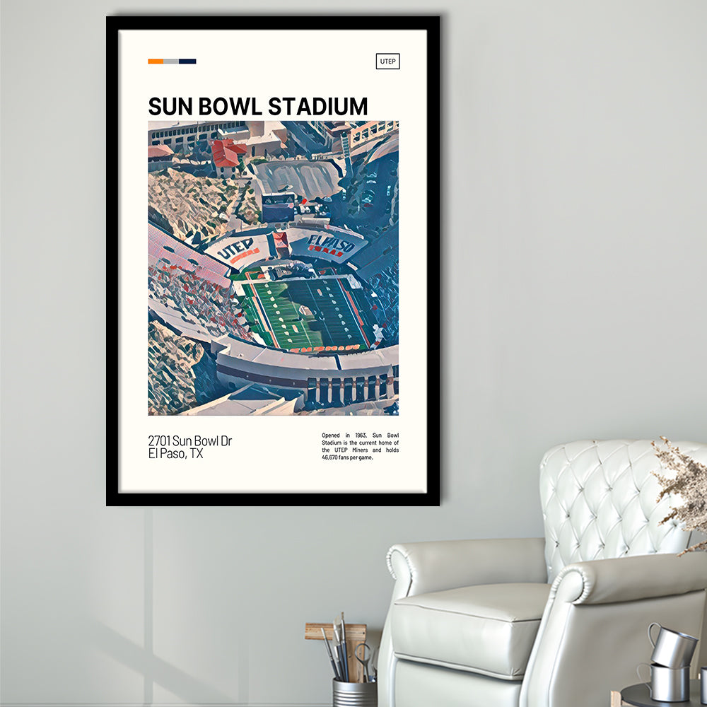 Sun Bowl Stadium Print, UTEP Miners Stadium Art, Gifts for him, Sport Art, Framed Art Print Wall Decor