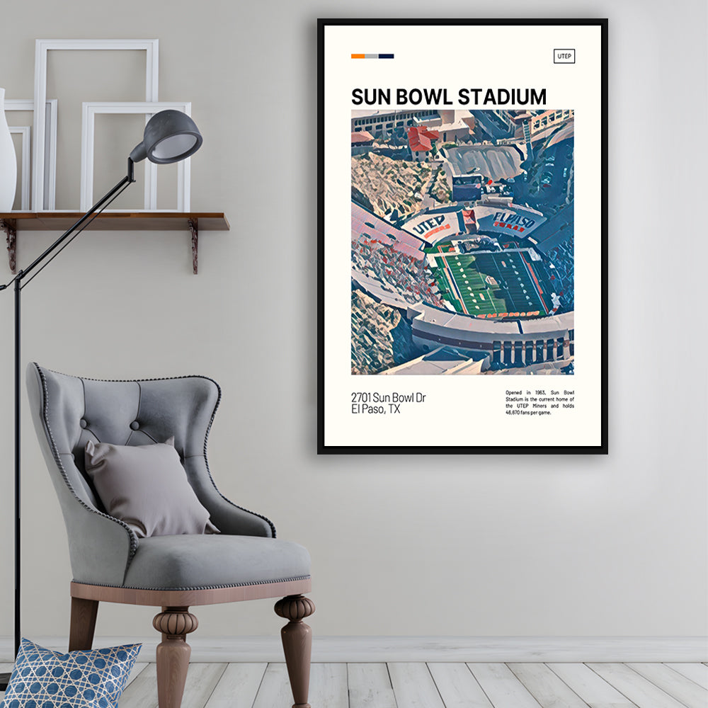Sun Bowl Stadium Print, UTEP Miners Stadium Canvas Art, Man Cave Gift, Floating Framed Canvas Print Wall Art