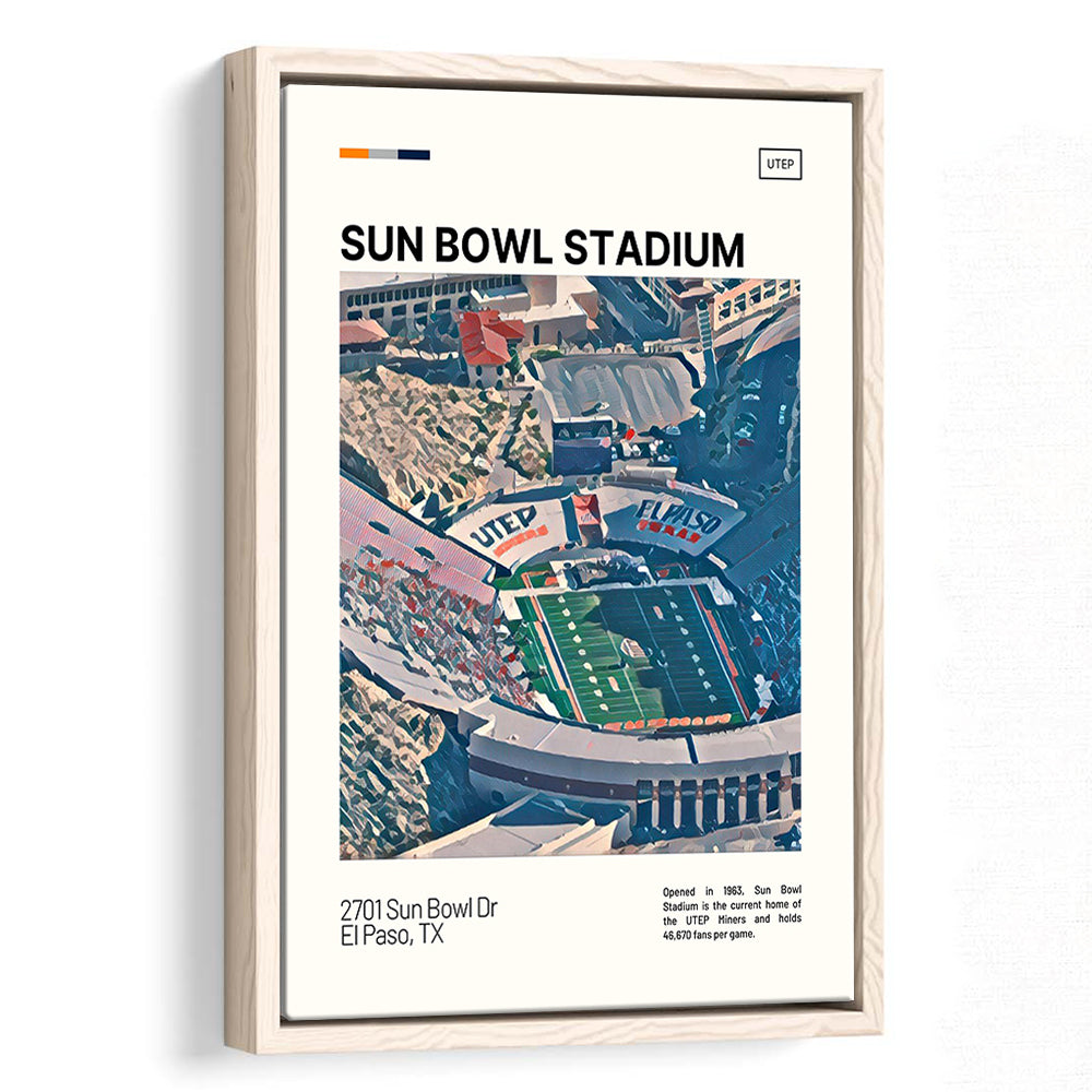 Sun Bowl Stadium Print, UTEP Miners Stadium Canvas Art, Man Cave Gift, Floating Framed Canvas Print Wall Art