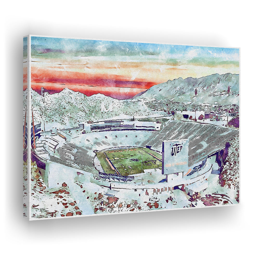 Sun Bowl Painting Stadium Watercolor, El Paso Texas Watercolor, Sport Art, Gifts for him, Canvas Print Wall Art