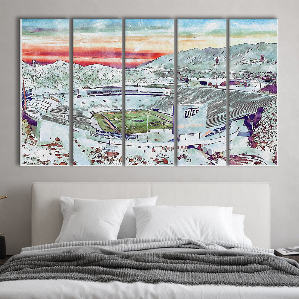 Sun Bowl Painting Stadium Watercolor, El Paso Texas Watercolor, Sport Art, Extra Large Canvas Print Wall Art