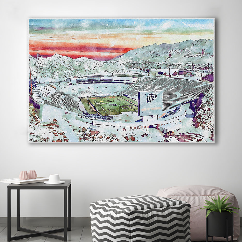 Sun Bowl Painting Stadium Watercolor, El Paso Texas Watercolor, Sport Art, Gifts for him, Canvas Print Wall Art