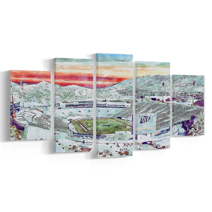 Sun Bowl Painting Stadium Watercolor, El Paso Texas Watercolor, Sport Art, Mixed 5 Panel, Canvas Print Wall Art