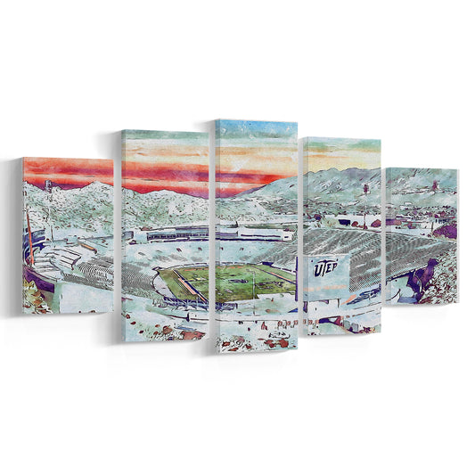 Sun Bowl Painting Stadium Watercolor, El Paso Texas Watercolor, Sport Art, Mixed 5 Panel, Canvas Print Wall Art