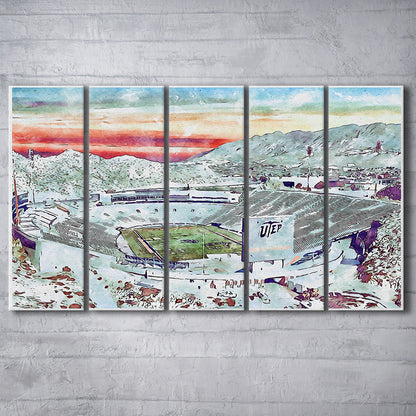 Sun Bowl Painting Stadium Watercolor, El Paso Texas Watercolor, Sport Art, Extra Large Canvas Print Wall Art