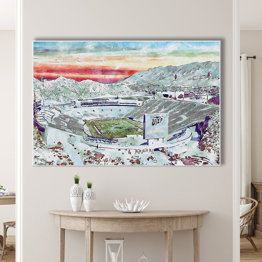 Sun Bowl Painting Stadium Watercolor, El Paso Texas Watercolor, Sport Art, Gifts for him, Canvas Print Wall Art