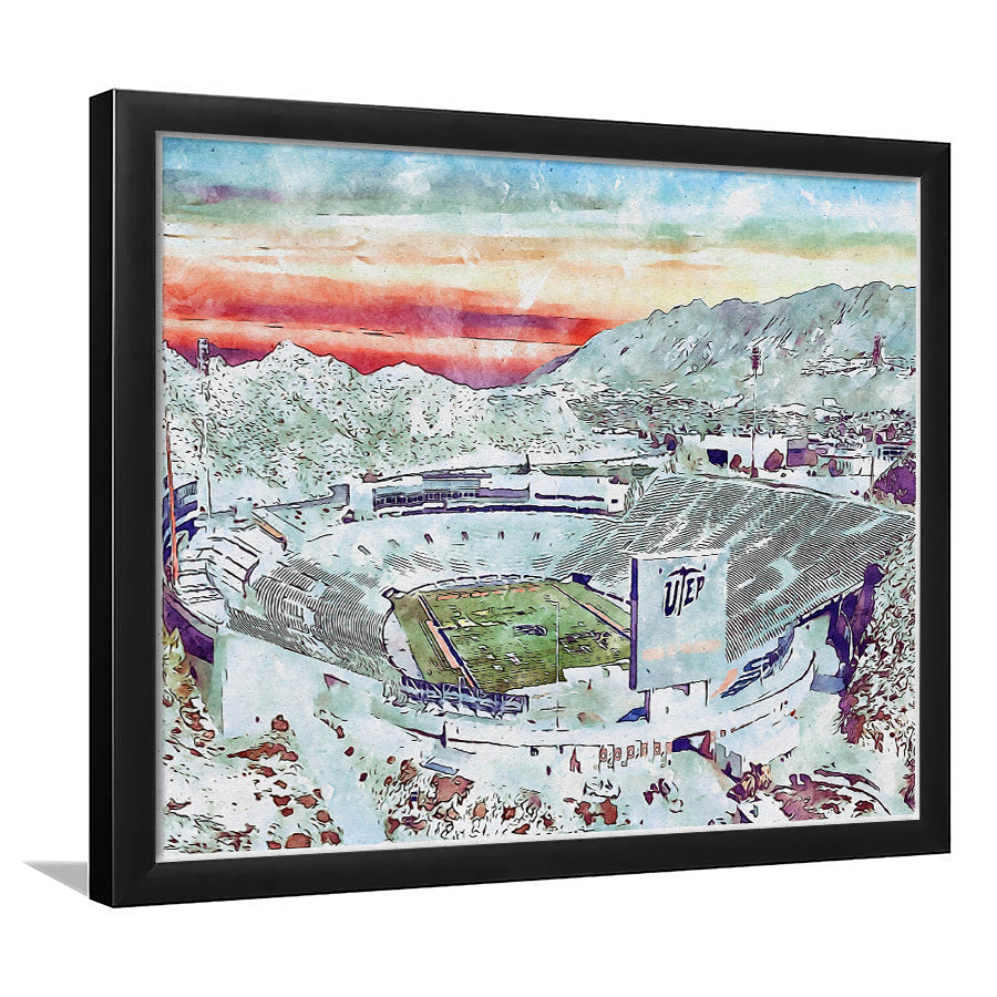 Sun Bowl Painting Stadium Watercolor, El Paso Texas Watercolor, Sport Gift Art, Framed Art Print Wall Decor