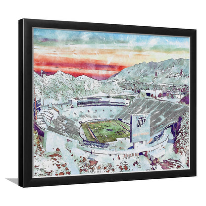 Sun Bowl Painting Stadium Watercolor, El Paso Texas Watercolor, Sport Gift Art, Framed Art Print Wall Decor