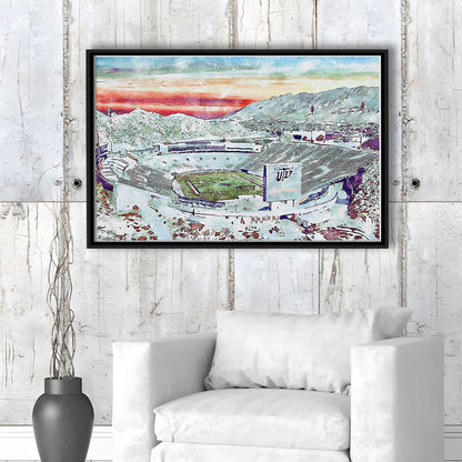 Sun Bowl Painting Stadium Watercolor, El Paso Texas Watercolor, Sport Gift Art, Framed Canvas Print Wall Art
