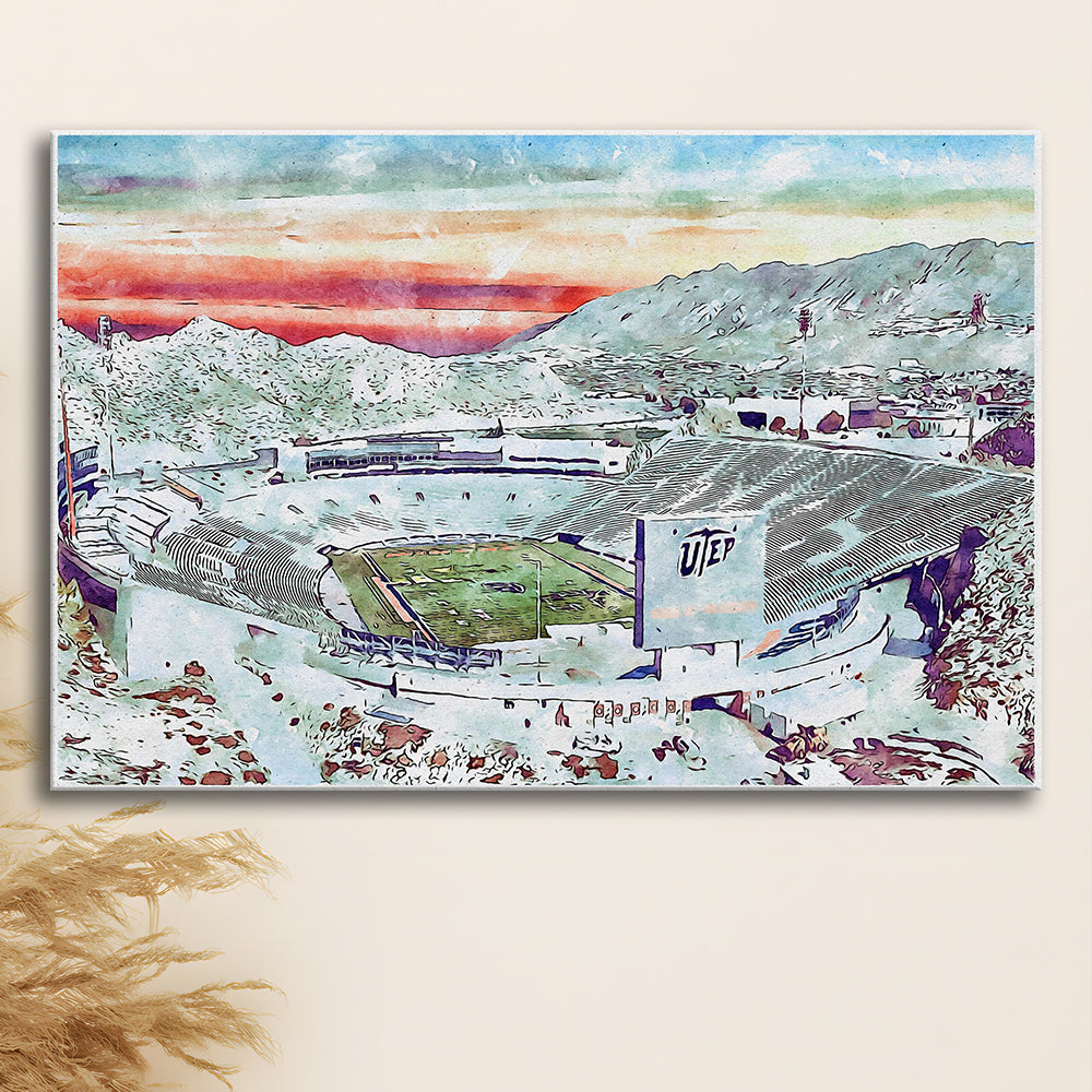 Sun Bowl Painting Stadium Watercolor, El Paso Texas Watercolor, Sport Art, Gifts for him, Canvas Print Wall Art