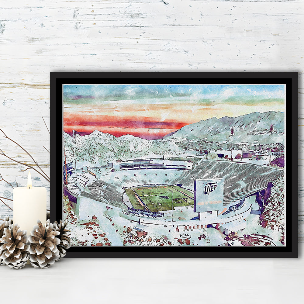 Sun Bowl Painting Stadium Watercolor, El Paso Texas Watercolor, Sport Gift Art, Framed Canvas Print Wall Art