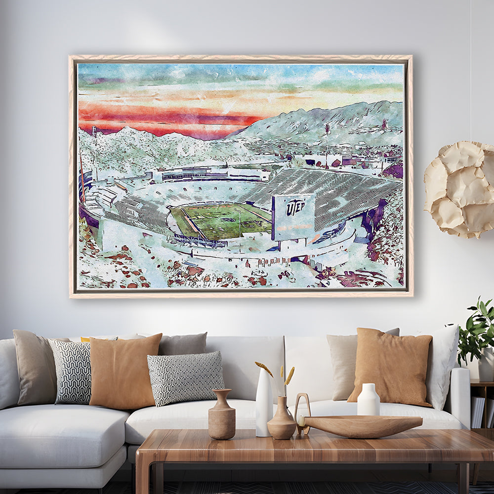 Sun Bowl Painting Stadium Watercolor, El Paso Texas Watercolor, Sport Gift Art, Framed Canvas Print Wall Art