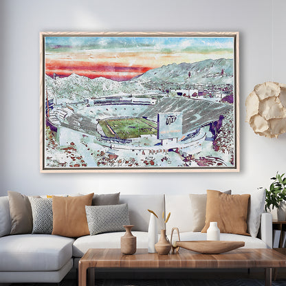 Sun Bowl Painting Stadium Watercolor, El Paso Texas Watercolor, Sport Gift Art, Framed Canvas Print Wall Art