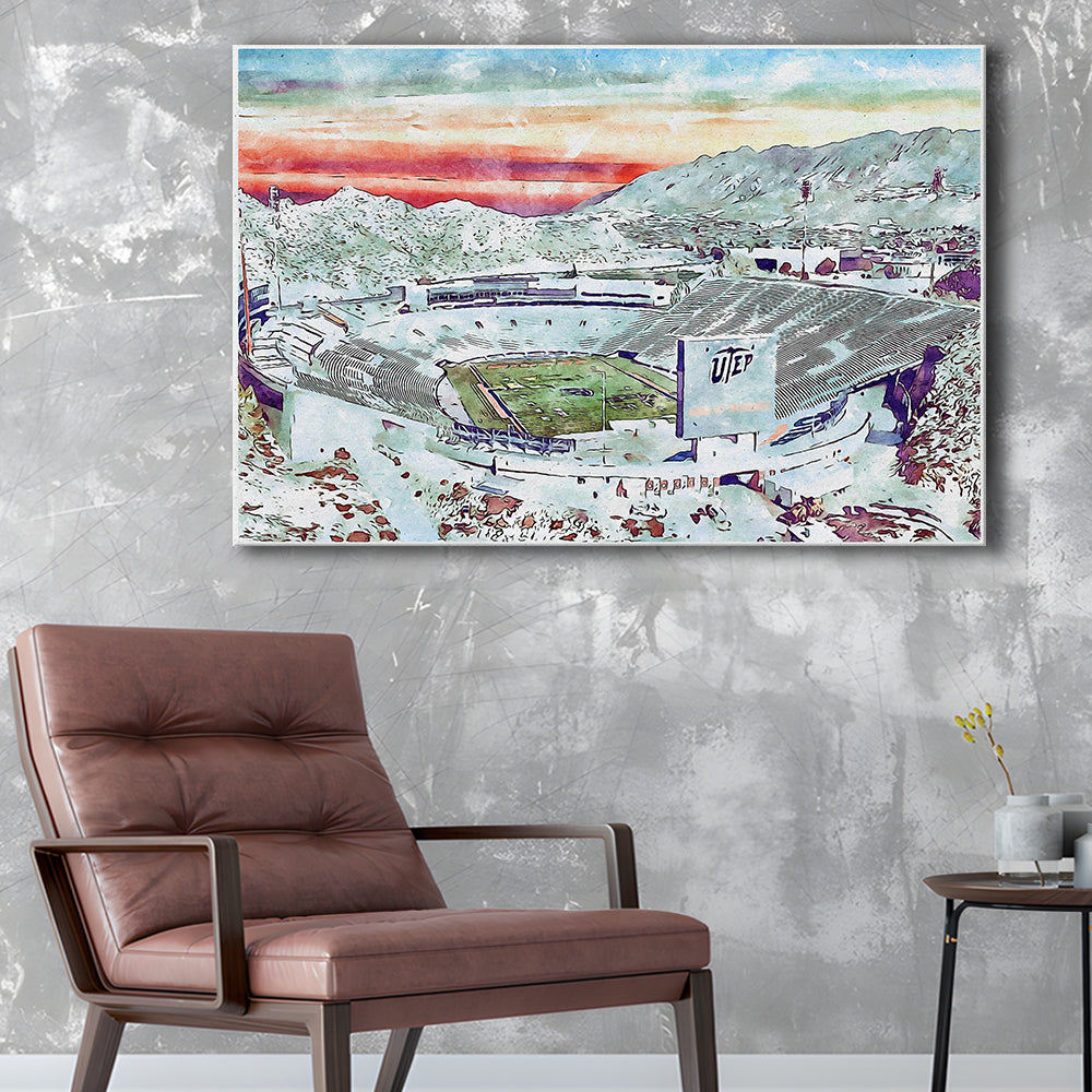 Sun Bowl Painting Stadium Watercolor, El Paso Texas Watercolor, Sport Art, Gifts for him, Canvas Print Wall Art