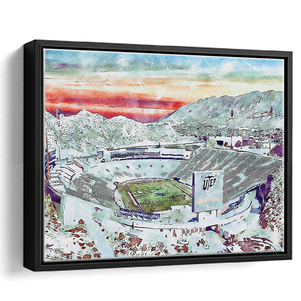 Sun Bowl Painting Stadium Watercolor, El Paso Texas Watercolor, Sport Gift Art, Framed Canvas Print Wall Art