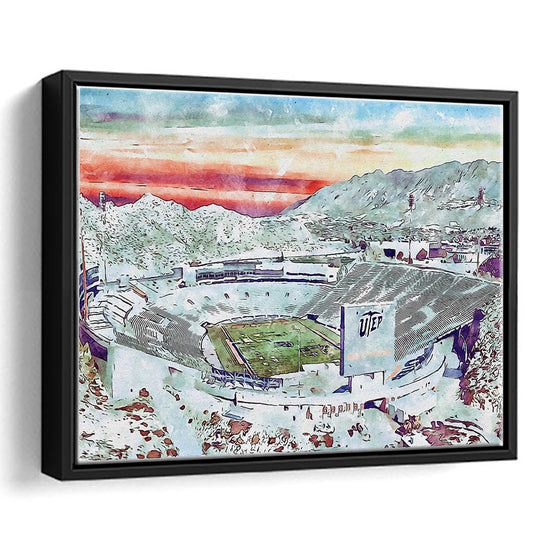 Sun Bowl Painting Stadium Watercolor, El Paso Texas Watercolor, Sport Gift Art, Framed Canvas Print Wall Art