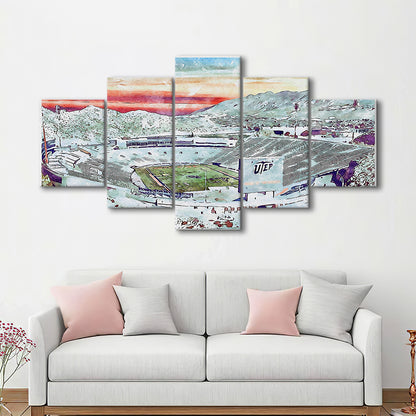 Sun Bowl Painting Stadium Watercolor, El Paso Texas Watercolor, Sport Art, Mixed 5 Panel, Canvas Print Wall Art