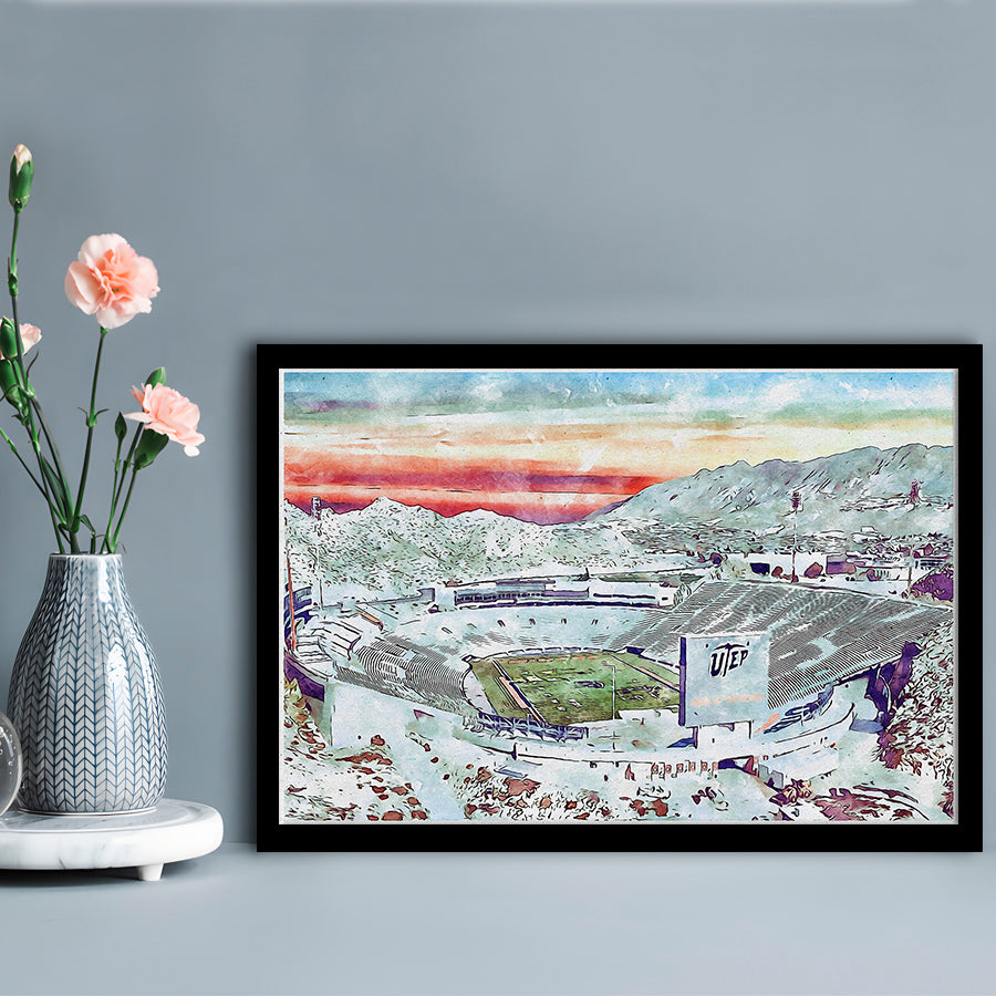 Sun Bowl Painting Stadium Watercolor, El Paso Texas Watercolor, Sport Gift Art, Framed Art Print Wall Decor