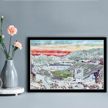 Sun Bowl Painting Stadium Watercolor, El Paso Texas Watercolor, Sport Gift Art, Framed Art Print Wall Decor