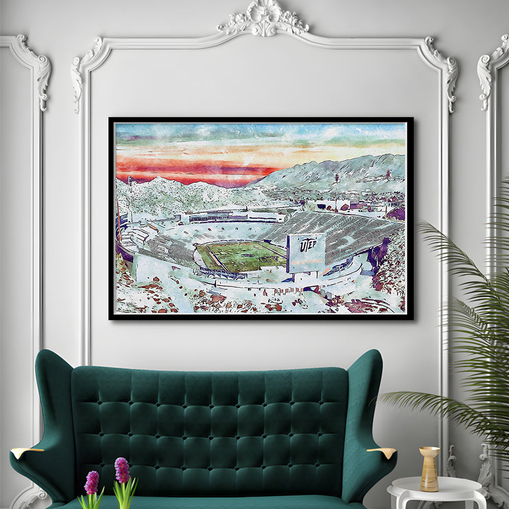 Sun Bowl Painting Stadium Watercolor, El Paso Texas Watercolor, Sport Gift Art, Framed Art Print Wall Decor