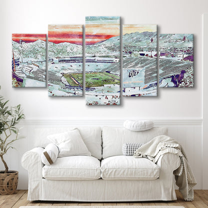 Sun Bowl Painting Stadium Watercolor, El Paso Texas Watercolor, Sport Art, Mixed 5 Panel, Canvas Print Wall Art