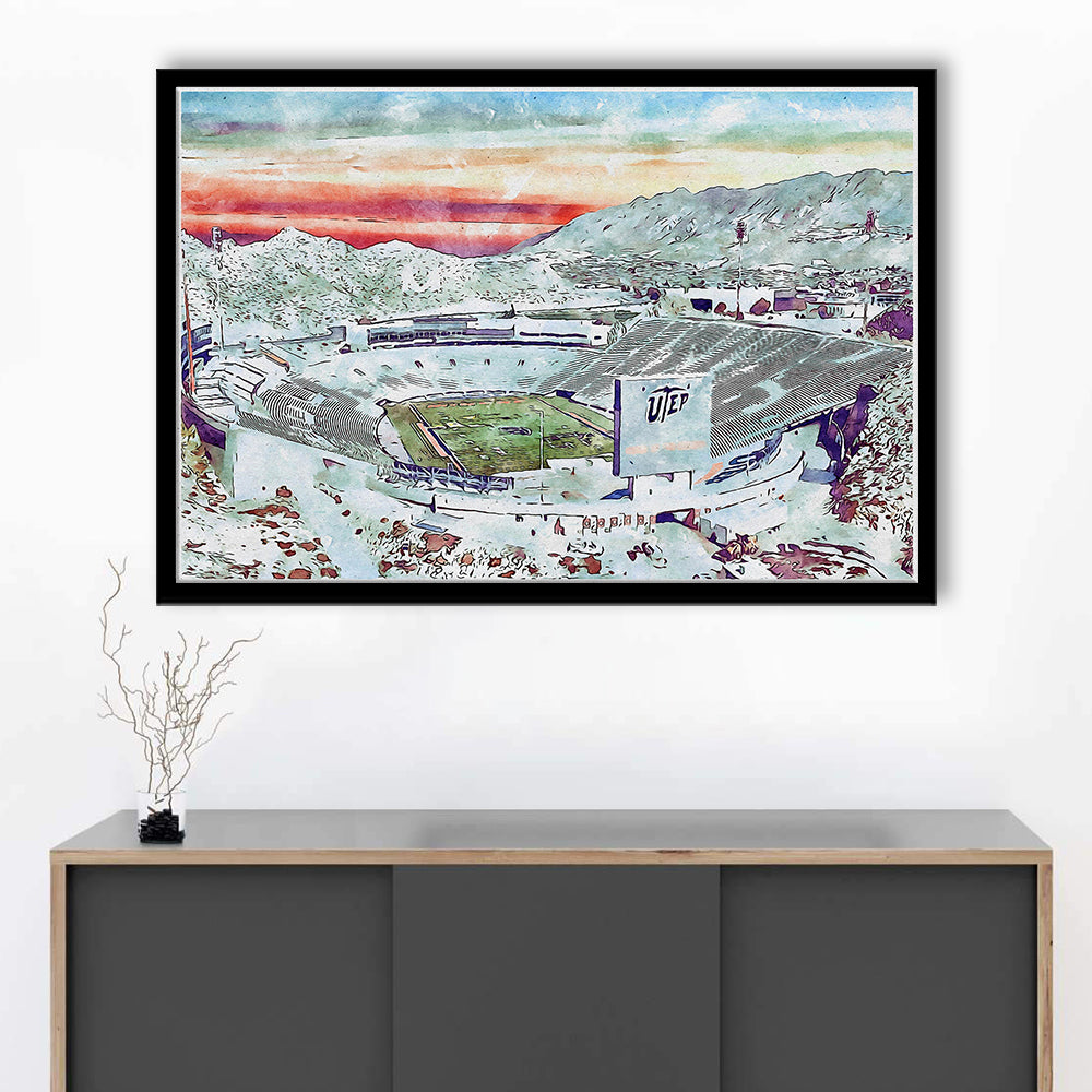Sun Bowl Painting Stadium Watercolor, El Paso Texas Watercolor, Sport Gift Art, Framed Art Print Wall Decor