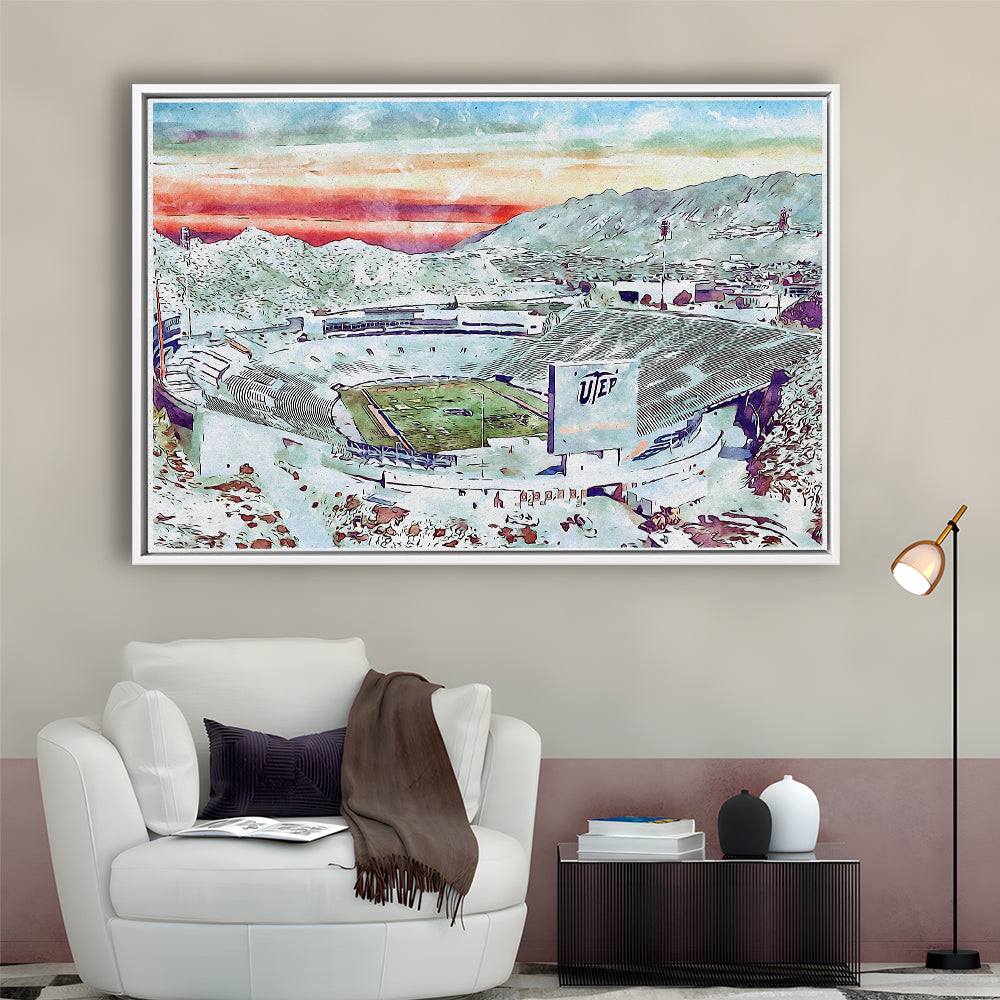 Sun Bowl Painting Stadium Watercolor, El Paso Texas Watercolor, Sport Gift Art, Framed Canvas Print Wall Art