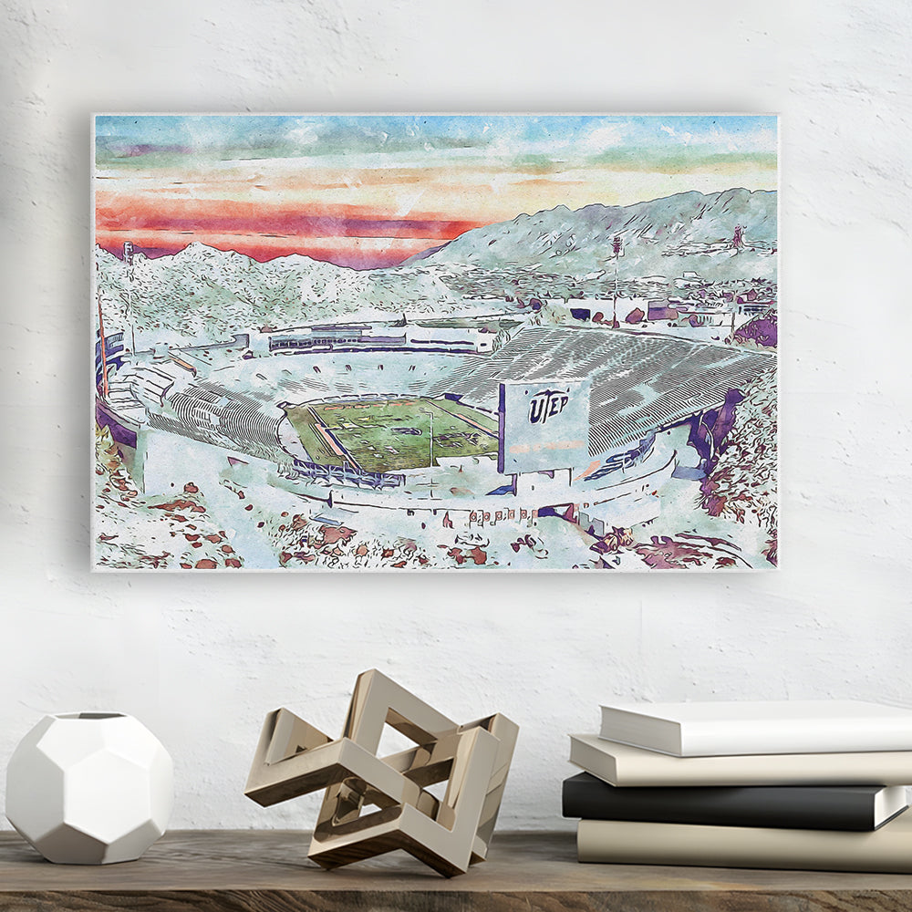 Sun Bowl Painting Stadium Watercolor, El Paso Texas Watercolor, Sport Art, Gifts for him, Canvas Print Wall Art
