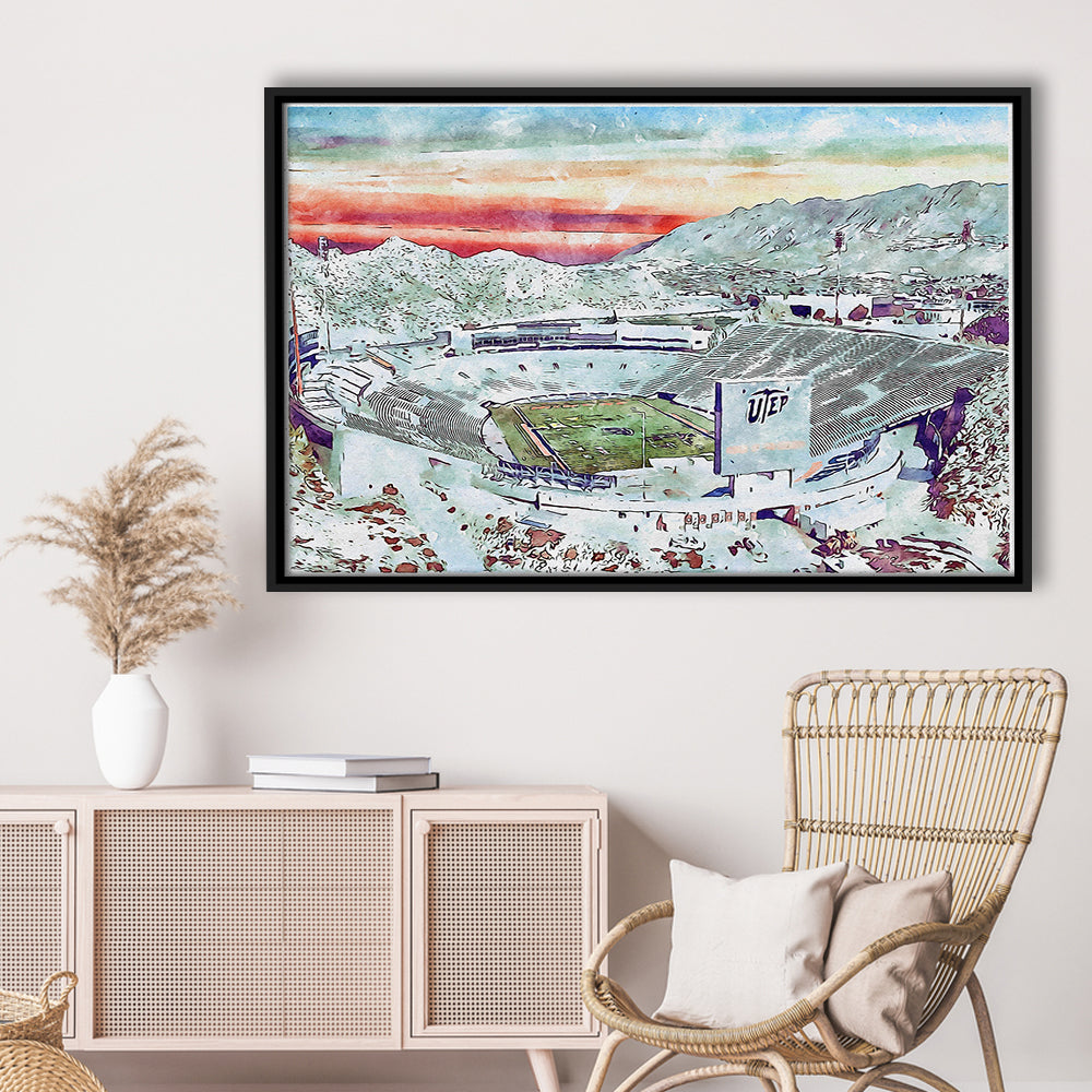 Sun Bowl Painting Stadium Watercolor, El Paso Texas Watercolor, Sport Gift Art, Framed Canvas Print Wall Art