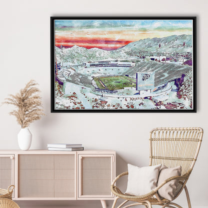 Sun Bowl Painting Stadium Watercolor, El Paso Texas Watercolor, Sport Gift Art, Framed Canvas Print Wall Art