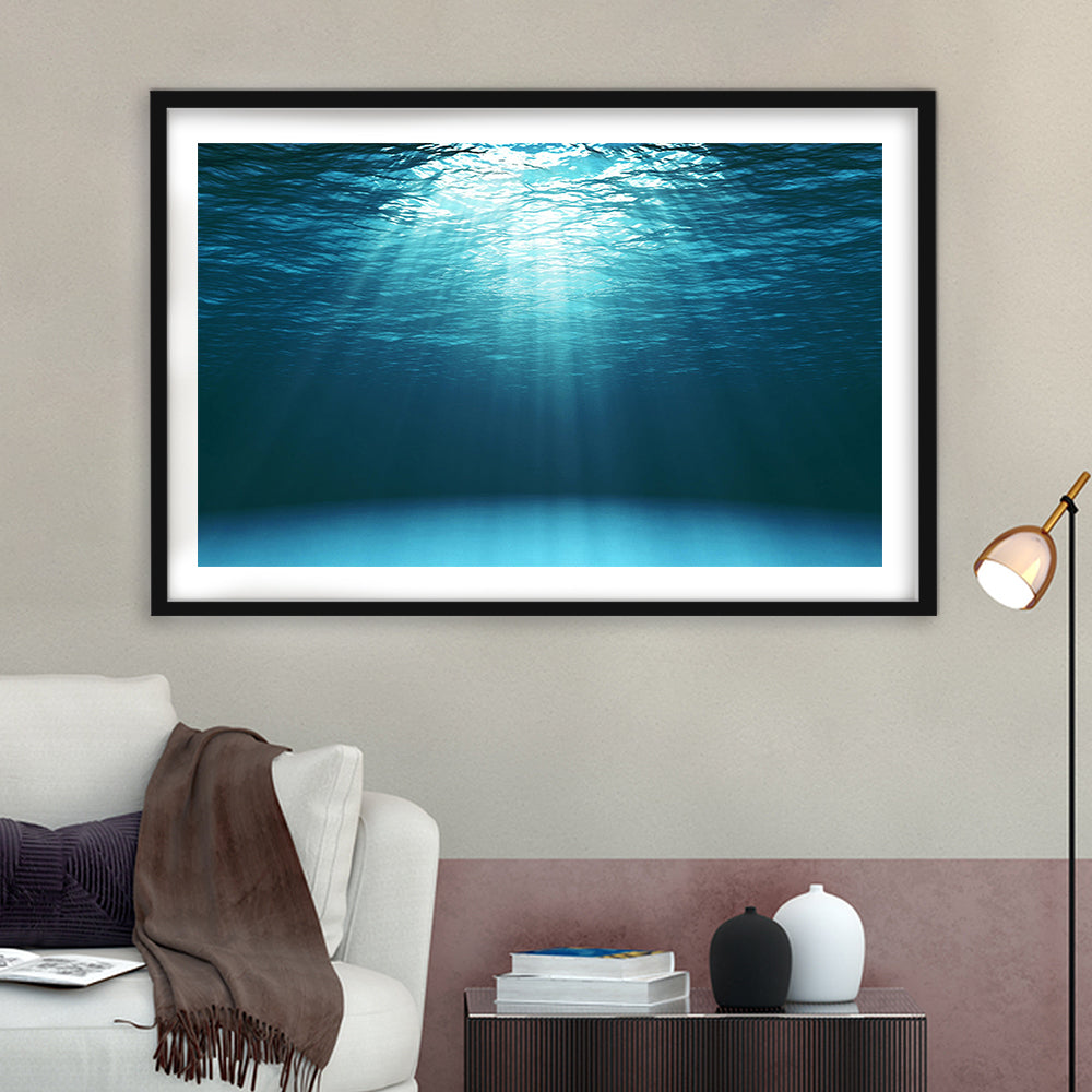 Sun Rays Under Water Set, Underwater Art Print, Underwater Wall Art, Framed Art Print White Border
