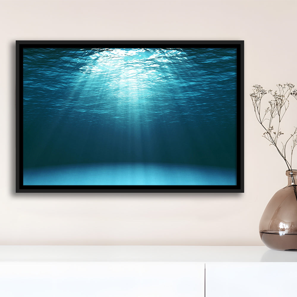 Sun Rays Under Water Canvas Set, Underwater Canvas Print, Underwater Wall Art, Framed Cavas Print, Floating Frame