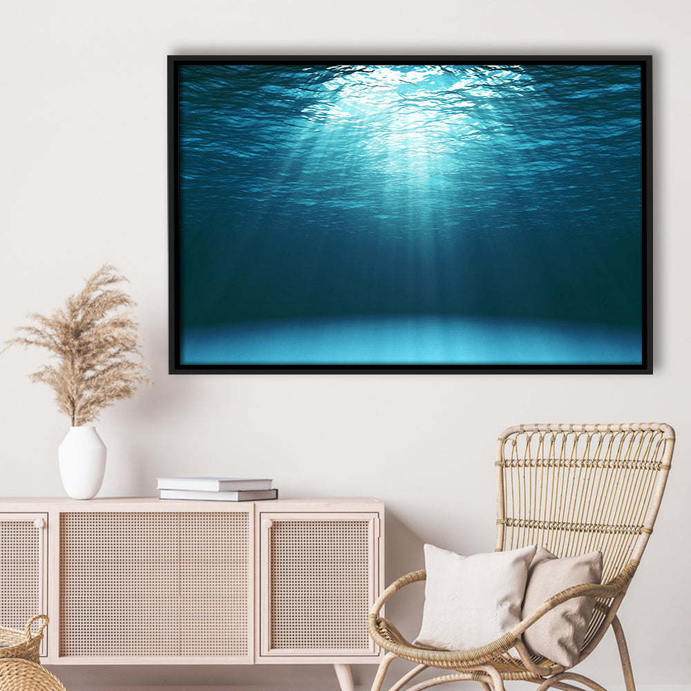 Sun Rays Under Water Canvas Set, Underwater Canvas Print, Underwater Wall Art, Framed Cavas Print, Floating Frame
