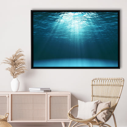 Sun Rays Under Water Canvas Set, Underwater Canvas Print, Underwater Wall Art, Framed Cavas Print, Floating Frame