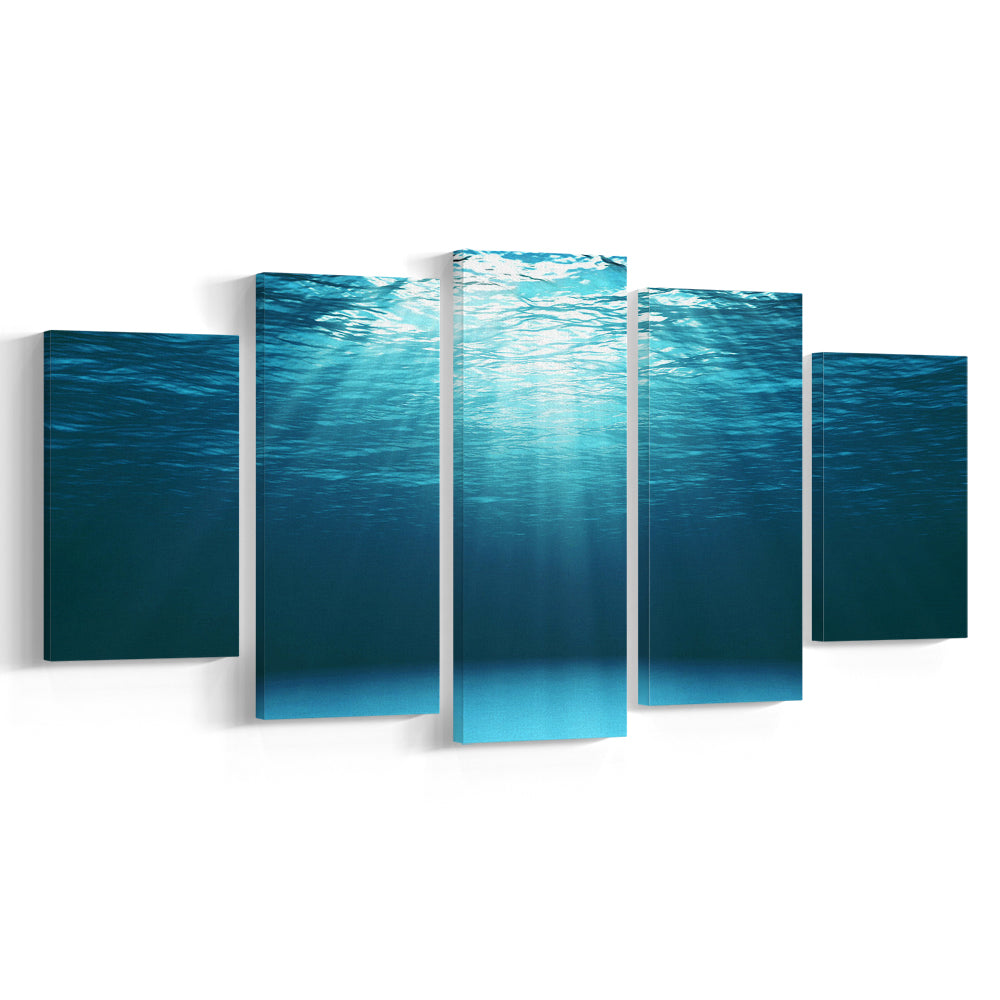 Sun Rays Under Water Canvas Set, Underwater Canvas Print, Underwater Wall Art, 5 Piece Large Cavas Print Wall Art