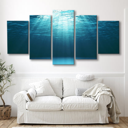 Sun Rays Under Water Canvas Set, Underwater Canvas Print, Underwater Wall Art, 5 Piece Large Cavas Print Wall Art