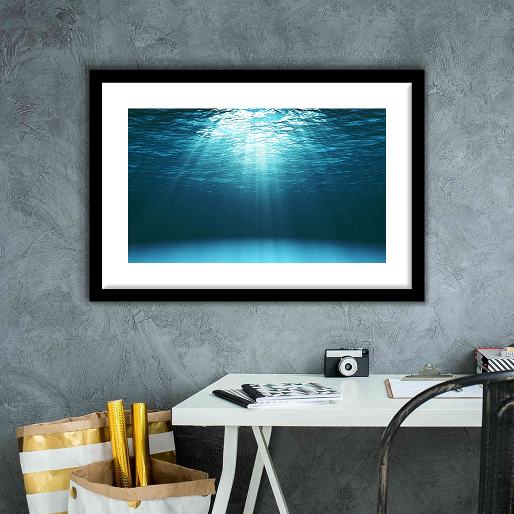 Sun Rays Under Water Set, Underwater Art Print, Underwater Wall Art, Framed Art Print White Border