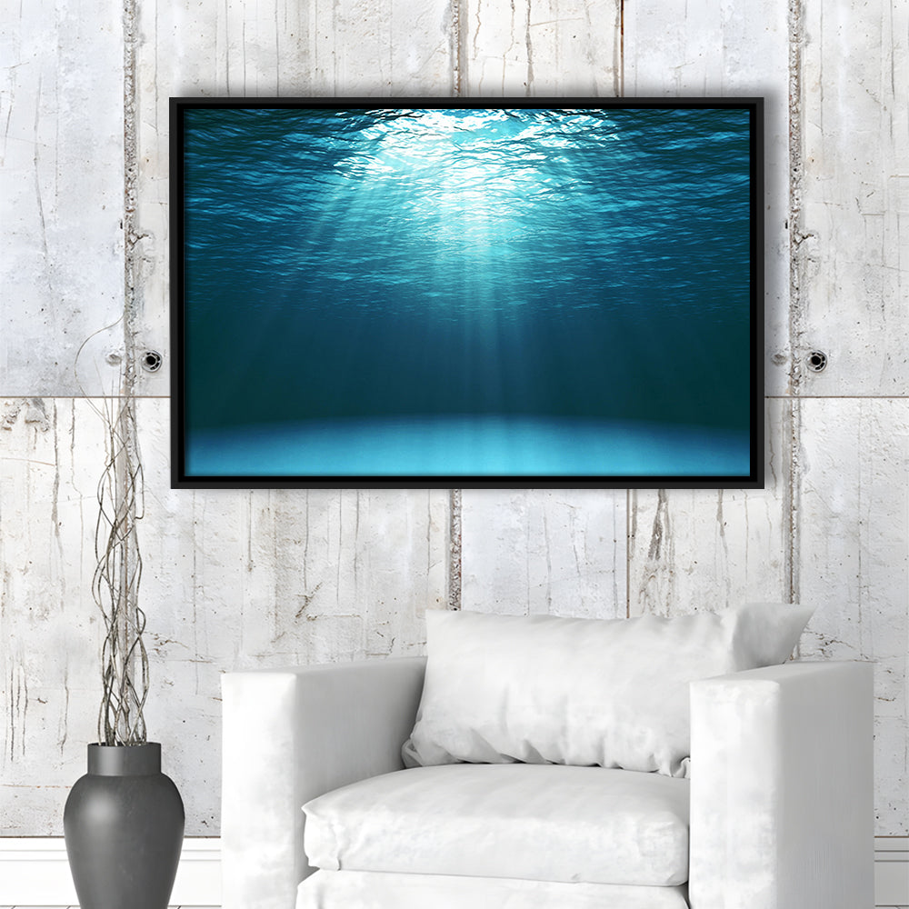 Sun Rays Under Water Canvas Set, Underwater Canvas Print, Underwater Wall Art, Framed Cavas Print, Floating Frame