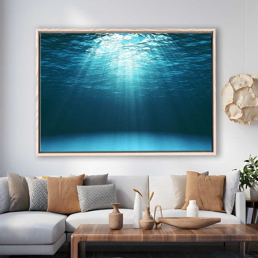 Sun Rays Under Water Canvas Set, Underwater Canvas Print, Underwater Wall Art, Framed Cavas Print, Floating Frame
