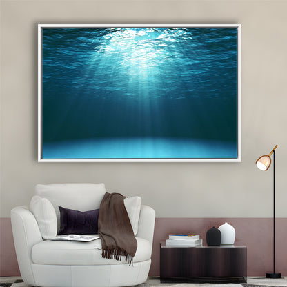 Sun Rays Under Water Canvas Set, Underwater Canvas Print, Underwater Wall Art, Framed Cavas Print, Floating Frame