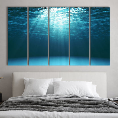 Sun Rays Under Water Canvas Set, Underwater Canvas Print, Underwater Wall Art, 5 Piece B Extra Large Cavas Print Wall Art
