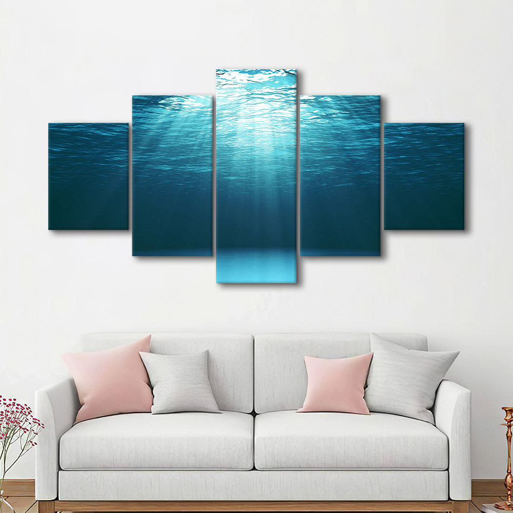 Sun Rays Under Water Canvas Set, Underwater Canvas Print, Underwater Wall Art, 5 Piece Large Cavas Print Wall Art