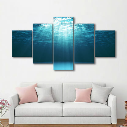Sun Rays Under Water Canvas Set, Underwater Canvas Print, Underwater Wall Art, 5 Piece Large Cavas Print Wall Art