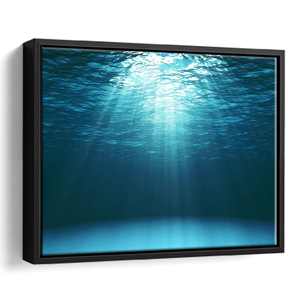 Sun Rays Under Water Canvas Set, Underwater Canvas Print, Underwater Wall Art, Framed Cavas Print, Floating Frame